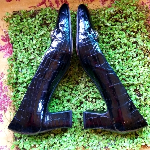 STUART WEITZMAN Crocodile Black Patent Leather Silver Buckle Pump Heels Shoes 8N - Picture 11 of 12